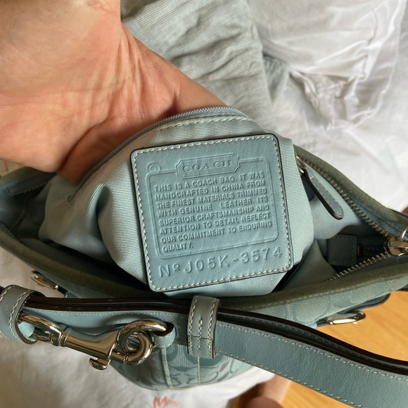 Vintage Blue Coach Signature Canvas & Leather/Suede Bucket Bag - Pale Blue - Picture 7 of 8